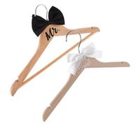 Sewroro 2Pcs Wedding Bridal Hangers Set - Wooden Bride and Groom Dress Hangers with Black Bow Tie and Natural Pearl Accents - Bridal Shower and Wedding Gown Accessories