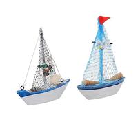 Sewroro 2pcs Wooden Sailboat Ornament Set for Table Decoration, Lightweight Nautical Sailing Boat Models Made of Wood and Twine, for Coffee Table Or Home Decor