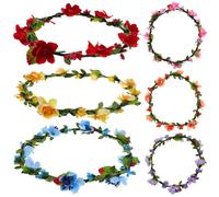 Sewroro 30pcs Floral Wreath Headband with Leaf Accents Bridal Flower Crown Hair Accessories for Wedding Party Bridesmaids in Yellow Red Blue Purple Pink Orange