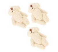 Sewroro 3pcs 6cm Mini Pearl Velvet Jointed Bear Doll DIY Plush Bear Ornament Set for Hat Scarf Clothing Accessories in Cream White for Crafting and Handmade Decoration