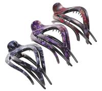 Sewroro 3pcs Large Heart-Shaped Hair Claw Clips for Women Jaw Clips for Long Thin or Thick Hair Back Holder Clamp Set in Grey Blue Red and Purple Stone Pattern Suitable for Ponytail