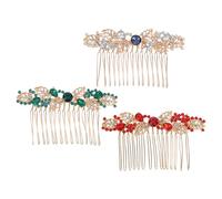 Sewroro 3pcs Metal Hair Combs for Women Vintage Side Comb Clips White Rhinestone Red Green Diamond Hair Ornament for Bridal Wedding Headdress