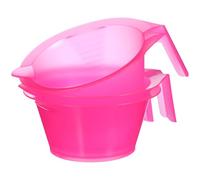 Sewroro 3pcs Pink Hair Dye Bowl Set, Plastic Mixing Tools with Handle | Three Reusable Pieces, Measurement Markings, Pouring Spout, Stackable Storage, Easy Cleaning for Tint Brushes and Bleaching