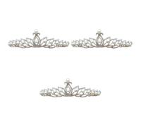 Sewroro 3pcs Rose Gold Bridal Pearl Wedding Crown Rhinestone Jeweled Headbands Elegant Baroque Style Bride Hair Accessories for Wedding Party and Princess Look