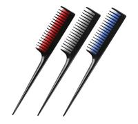 Sewroro 3Pcs Tip Tail Combs Plastic Hair Styling Tools Long Handle Salon Hair Cutting Combs for Home Use Black, Red, Blue Colors