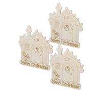 Sewroro 3pcs Unfinished Wood Christmas House Cutouts with Rope Blank Rustic Wood Ornaments for DIY Painting Hanging Wreath Signs for Holiday Decor and Family Craft Projects