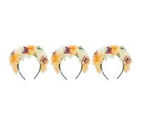 Sewroro 3pcs Vintage Butterfly Artificial Flower Crown Headband Mexican Style Floral Hair Accessories for Halloween Party Day Dead Cosplay Yellow Peony Design