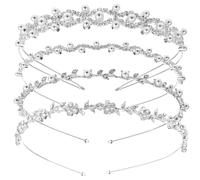 Sewroro 4 Pcs Wedding Headbands for Bride Rhinestone and Pearl Bridal Headpiece Set Crystal Hair Crowns Bridal Hair Jewelry Accessories for Bride and Flower Girl