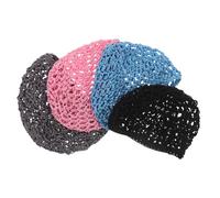 Sewroro 4Pcs Breathable Crochet Hair Net Caps for Women Soft Mesh Sleeping Snood Covers in Black Grey Pink and Lake Blue - Nighttime Hair Wraps for Bedtime Protection