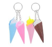 Sewroro 4pcs Ice Cream Pendant Keyring Set with Mini Crispy Cone Charms, Decorative Car Key Pendant and Backpack Bag Charm for Party Favors and Everyday Use