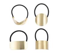 Sewroro 4pcs Metal Hair Bands Set for Women - High Elasticity Ponytail Holders Gold Cross, Half Circle, Round, and Rectangle Designs - Sturdy Hair Tie Ropes for Everyday Use and Fashion