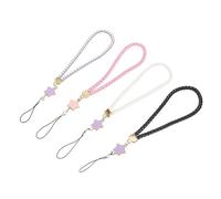 Sewroro 4Pcs Star Wrist Lanyard for Phone Key Camera Leather Braided Lost Straps with Star Charm Comfortable Hands Mobile Phone Straps for Hiking Biking Jogging Black White Random Color