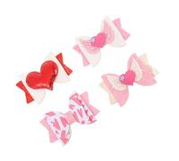 Sewroro 4Pcs Valentine’S Day Glitter Heart Hair Barrettes Bow Knot Hair Clips Set Red and Pink Sequin Hearts, White and Pink Winged Hairstyle Holders for Women and