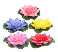 Sewroro 5pcs Artificial Floating Foam Lotuses Flower with Water Lily Pad for Pond 10cm Realistic Water Floating Lotuses Fake Lily Pad Lifelike Ornanment Home Garden Pond Decoration