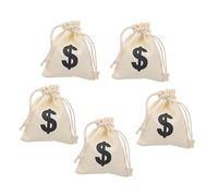 Sewroro 5pcs Canvas Drawstring Money Bags with Sign Beige Cotton Linen Pouches for Party Favors Packaging Pirate Cosplay Coin and Cash Storage