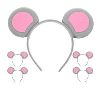 Sewroro 5Pcs Gray Mouse Ears Headband Set - Soft Animal Ear Bands for and Women - Festival Party Hair Accessories for Cosplay and Role Play