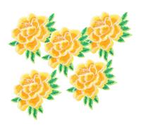 Sewroro 5Pcs Iron Embroidered Applique Patches Floral Design for Clothing Repair and Decoration Medium Yellow Peony Flower Sewing Patch for Pants Backpacks Sweaters Easy to Apply