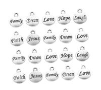 Sewroro 60pcs Alloy Letter Charms Pendants for DIY Jewelry Blessing Alphabet Pendants with Loop Mixed Laugh Faith Craft Charms for Bracelets