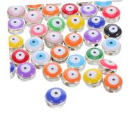 Sewroro 60pcs Devil's Eye Bead Keychain Beads for Crafts Decor for Jewelry Making Flat Round for Bracelets DIY Earrings Resin