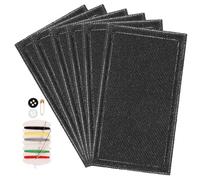 Sewroro 6Pcs Black Rectangular Iron Patches for Clothes DIY Heavy Jean Repair Applique for Jackets and Pants Inside Thigh Reinforcement