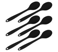 Sewroro 6pcs Black Silicone Cooking Spoons Set Heat Resistant Non-Stick Soup Serving and Stirring Spoons for Kitchen and Household Use
