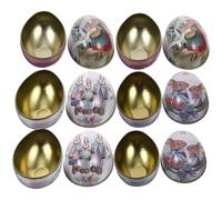 Sewroro 6pcs Egg Shape Easter Candy Containers in Assorted Colours Multi-purpose Iron Treat Boxes with Unique Easter Themed Pattern Design Assorted style