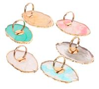 Sewroro 6pcs Nail Art Palette Ring Set Resin Mixing Palettes with Agate Gold Edges Manicure Nail Polish Holder Rings in White Pink Gray Blue Green Beige