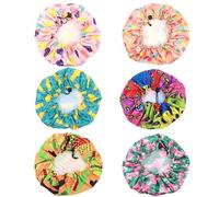 Sewroro 6pcs Waterproof Adjustable Shower Caps Double Layer Bathing Hair Cover for Boys and, Colorful Bath Shower Caps Set with Heart, Green Watermelon, Sunflower, Peacock, Geometric,