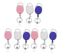 Sewroro 9pcs Oval Retractable Id Card Holder Badge Reel Set with Key Ring Clip - Extendable Cord Badge Holders for Staff, School, Office Use (White, Pink, Blue)