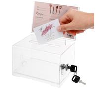 Sewroro Acrylic Donation Box with Lock and Key Clear Ballot Box with Sign Holder Plastic Suggestion Storage Container for Fundraising Voting Raffle Charity Tip Collection, 6.2 x 4.6 x 3.9 Inch