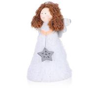 Sewroro Angel Christmas Tree Topper Small Xmas Tree Ornament White Plush Desktop Decoration for Holiday Party