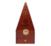 Sewroro Antique Style Wooden Incense Burner Pyramid Aromatherapy Box Hollow Carved Design 9.5x9.5x21cm Home Censer Decoration for Living Room