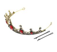 Sewroro Baroque Black Crown Headband with Red Rhinestones Bridal Wedding Headpiece for Women Bride and Bridesmaids Elegant Royal Hair Accessory