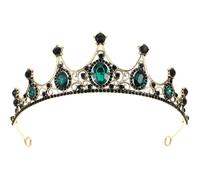 Sewroro Baroque Openwork Crystal Crown Tiara for Weddings and Engagements Lightweight Party Headpiece Green