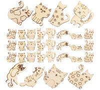 Sewroro Blank Cat Slices Unfinished Cat Shape Wood Slices 100pcs DIY Wooden Pet Kitten Craft Cutout Drawing Painting Animals Wood Ornaments Pieces Tags Hanging Embellishments