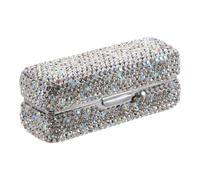 Sewroro Bling Rhinestone Lipstick Holder Mirror, Portable Metal Makeup Storage Case for Travel, Single Lipstick Organizer Box for Women’s Purse