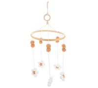 Sewroro Boho Flower Crib Mobile Nursery Decor Baby Mobile for Crib with Wool Ball Felt Design Coffee Color Portable Wood Hanging Ornament for Children's Rooms and Nurseries