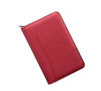 Sewroro Business Notepad and Pen Loop with Calculator and Zipper Design Faux Leather A5 Loose-leaf Notebook with 6 Ring Binder, Four Cardholder Pockets for Conference and Business Use