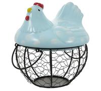 Sewroro Chicken Shape Snack Basket Egg Holder Ceramic and Iron Multi-purpose Storage for Fruits Vegetables Snacks for Housewarming Day Desktop Adornment