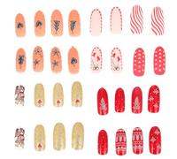 Sewroro Christmas Press-On False Nails 4 Boxes Set Full Cover Fake Nail Tips 96 Pieces Holiday Manicure for Women and