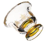 Sewroro Crystal Glass Buddha Offering Water Bowl with Gold Eight Auspicious Symbols, High Pedestal Design, Delicate Tibetan Buddhist Worship Cup for Rituals and Home Ceremony