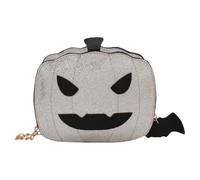 Sewroro Halloween Pumpkin Bag with Bat Pendant Pu Material Versatile and Portable Crossbody Shoulder Bag for Women Outdoor Cosmetics Storage Pouch in Silver