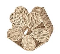 Sewroro Hand-woven Magazine Storage Basket for Workspace and Countertop, Paper Rope and Iron Material with Strong Storage Capability and Enduring Durability, Artistic Floral Design Beige