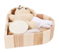 Sewroro Heart-Shaped Box Bathing Supplies Set 6pcs Scrubbing Face Brush and Rubbing Bath Tools Small Wooden Bear Bathing Scrubber Kit for Shower and Spa Use