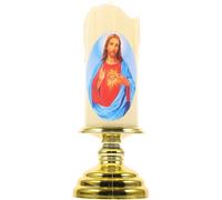 Sewroro Jesus Led Devotional Prayer Candle, Battery Operated Catholic Flameless Candle Light for Religious Decoration, Without Battery, Base Style is Random