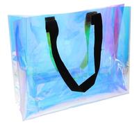 Sewroro Large Capacity Pvc Holographic Tote Bag for Work and Wrapping, Easy to Clean and Not Easy to Tear, Fashionable Rainbow Iridescent Handbag Suitable for Casual Shopping