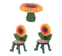 Sewroro Miniature Sunflower Resin Table and Chair Set for Micro Landscape, Desktop Mini Landscape and Potted Plant Desk Decor, Versatile Storytelling Focal Point with Realistic Wood Grain