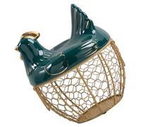 Sewroro Multi-function Wrought Iron Egg Basket with Lid Green Chick-Shaped Decorative Kitchen Egg Holder Storage Box Handheld for Countertop and Fridge