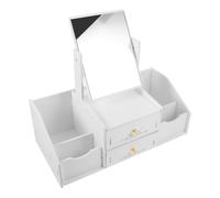 Sewroro Multifunctional Large Desktop Makeup Organizer with Dual-compartment Mirror, Drawer Cosmetic and Jewelry Storage Box for Vanity and Bathroom Countertop