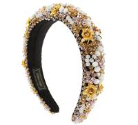 Sewroro Padded Chunky Hairband for Women, Thick Coffee Brown Velvet Fabric Headband with Rhinestone Beads, Non-Slip Soft Headband Suitable for Daily Wear and Special Occasions